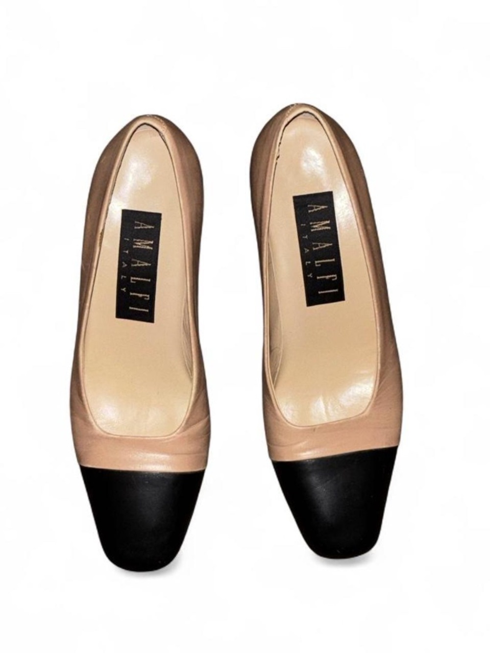 Amalfi Black and Beige Leather Block Heels Size 6.5